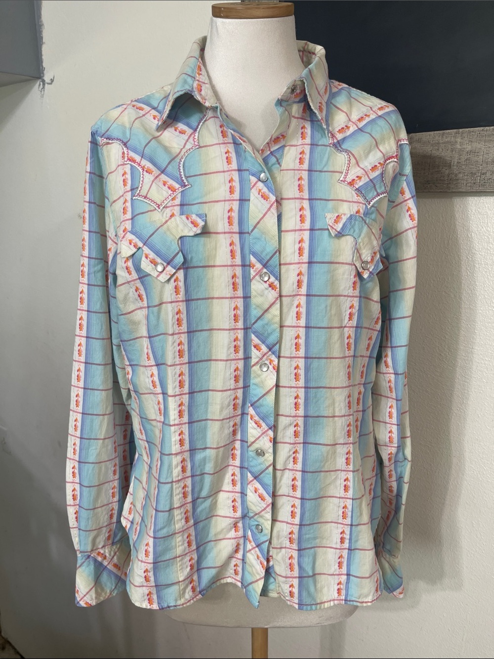 Roper Plaid Pearl Button Down Shirt - Sz L